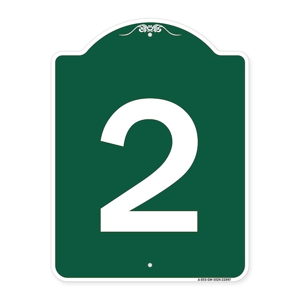 Signmission Designer Series Sign-Sign W/ Number 2, Green & White Aluminum Sign, 18" x 24", GW-1824-22897 A-DES-GW-1824-22897 - main